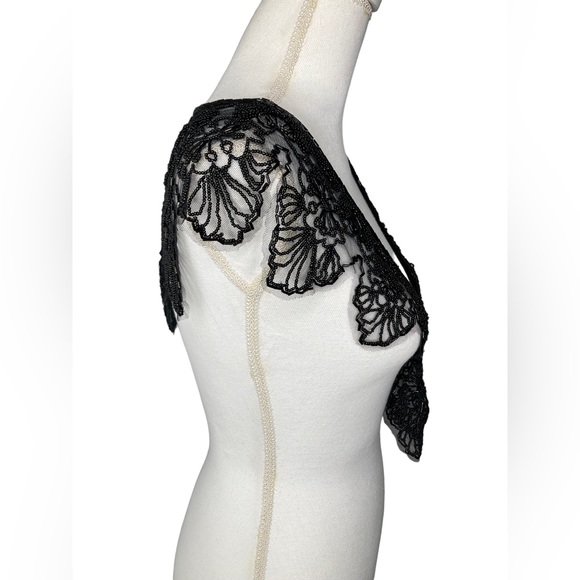 Vintage Black Beaded Mesh Floral Design Bolero Collar Shaw Belt Multi-way Piece - Picture 9 of 16